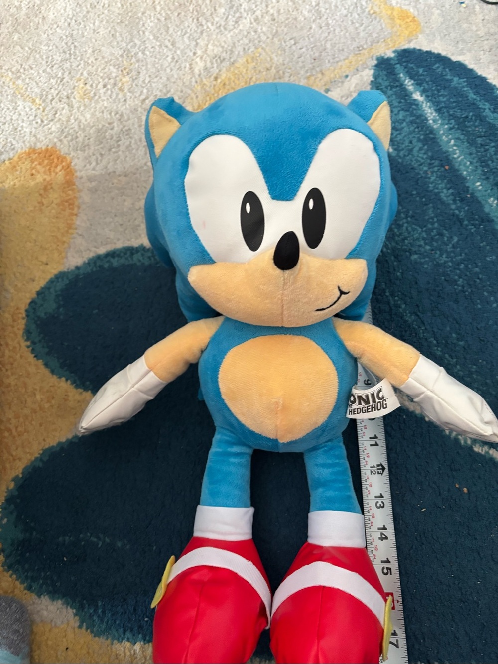 Blue Sonic-Style Plush Toy with Cream Accents - Kids Stuffed Animal